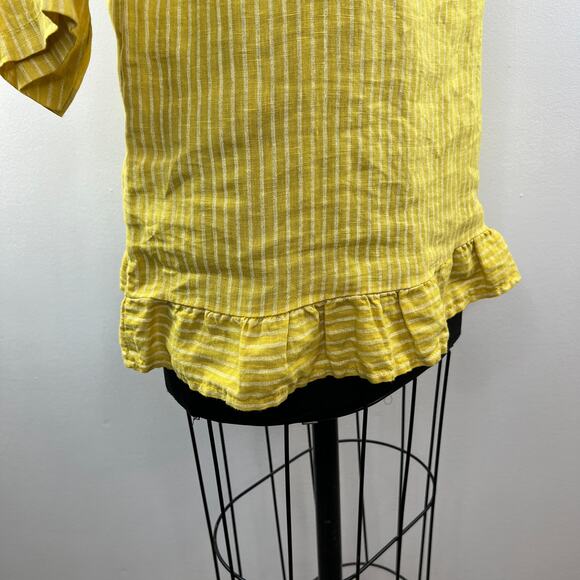 Lungo L'Arno Yellow White M Top Striped Round Neck 3/4 Sleeve Ruffle ITALY - Picture 5 of 9